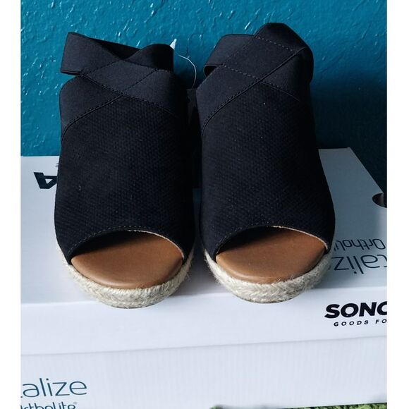 Sonoma Chorale Vitalize By Ortholite Black Espadrille Wedge Sandal 6.5 New/Box - Picture 3 of 6